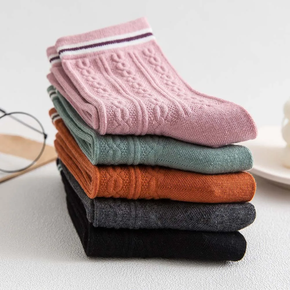 2020 New Products Women's Winter Breathable High Quality Pure Cotton Fashion Deodorant Casual Socks 5 Pair