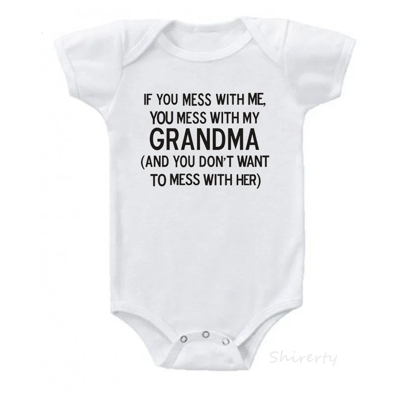 White Летний комбинезон с принтом «My Grandma» для маленьких девочек, комбинезон с короткими рукавами для мальчиков, детская повседневная верхняя одежда на возраст от 0 до 24 месяцев - Цвет: White