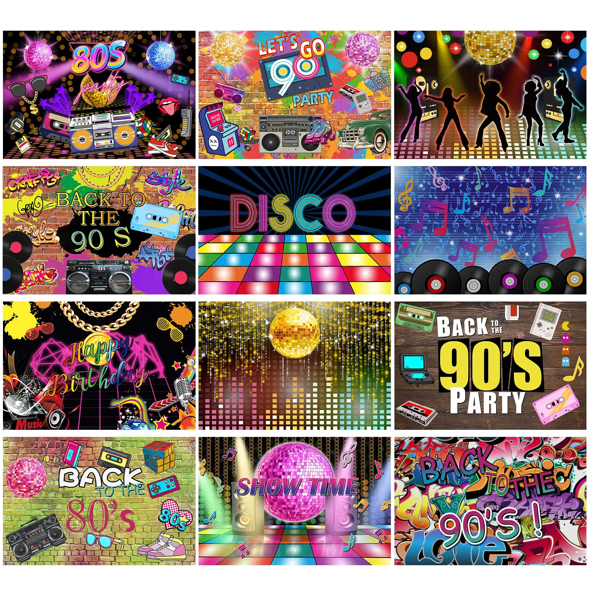 

Show Time Blow Pads 80s 90s Disco Music Birthday Backdrop Dance Child Backgrounds Disco Ball Paint Grid Party Photo Photography