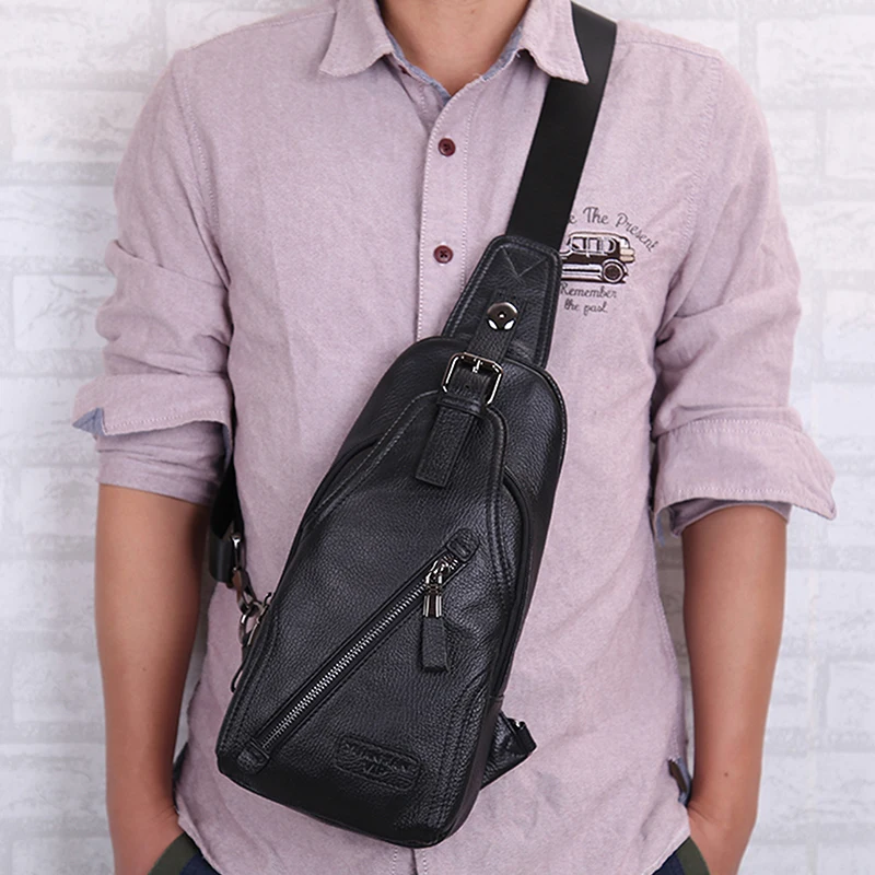 Мужская нагрудная сумка из 2020 натуральной коровьей кожи мессенджер на плечо