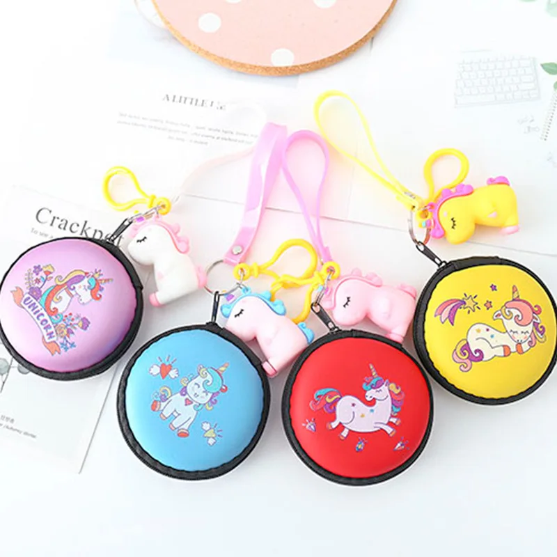 Милый кошелек с подвеской в виде единорога для монет круглым рисунком из