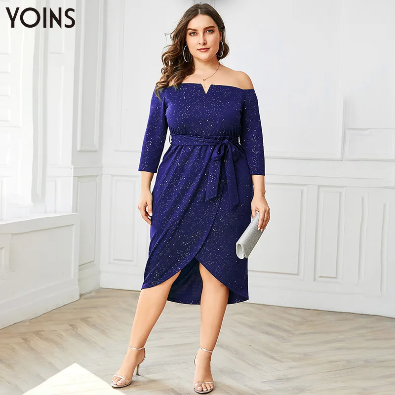 YOINS сексуальное платье с открытыми плечами и асимметрическим подолом для женщин