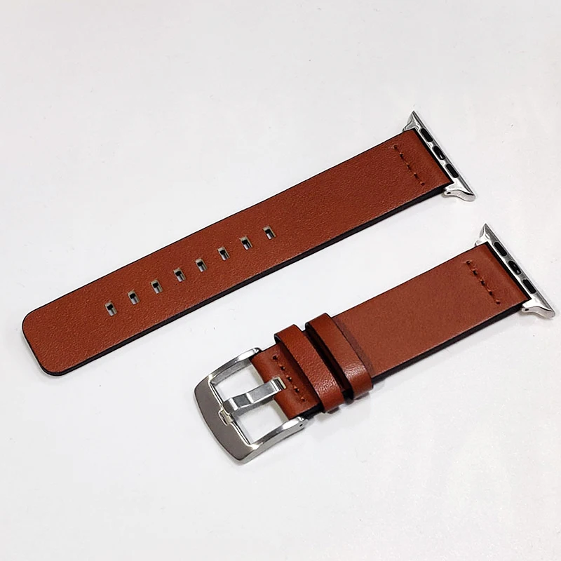 Silver Orange Ремешок из натуральной кожи для Apple Watch, ремешок серии 5, 4, 3, 38, 40, 42, 44 мм, спортивный ремешок для часов, быстросъемный браслет-петля - Цвет ремешка: Silver Orange