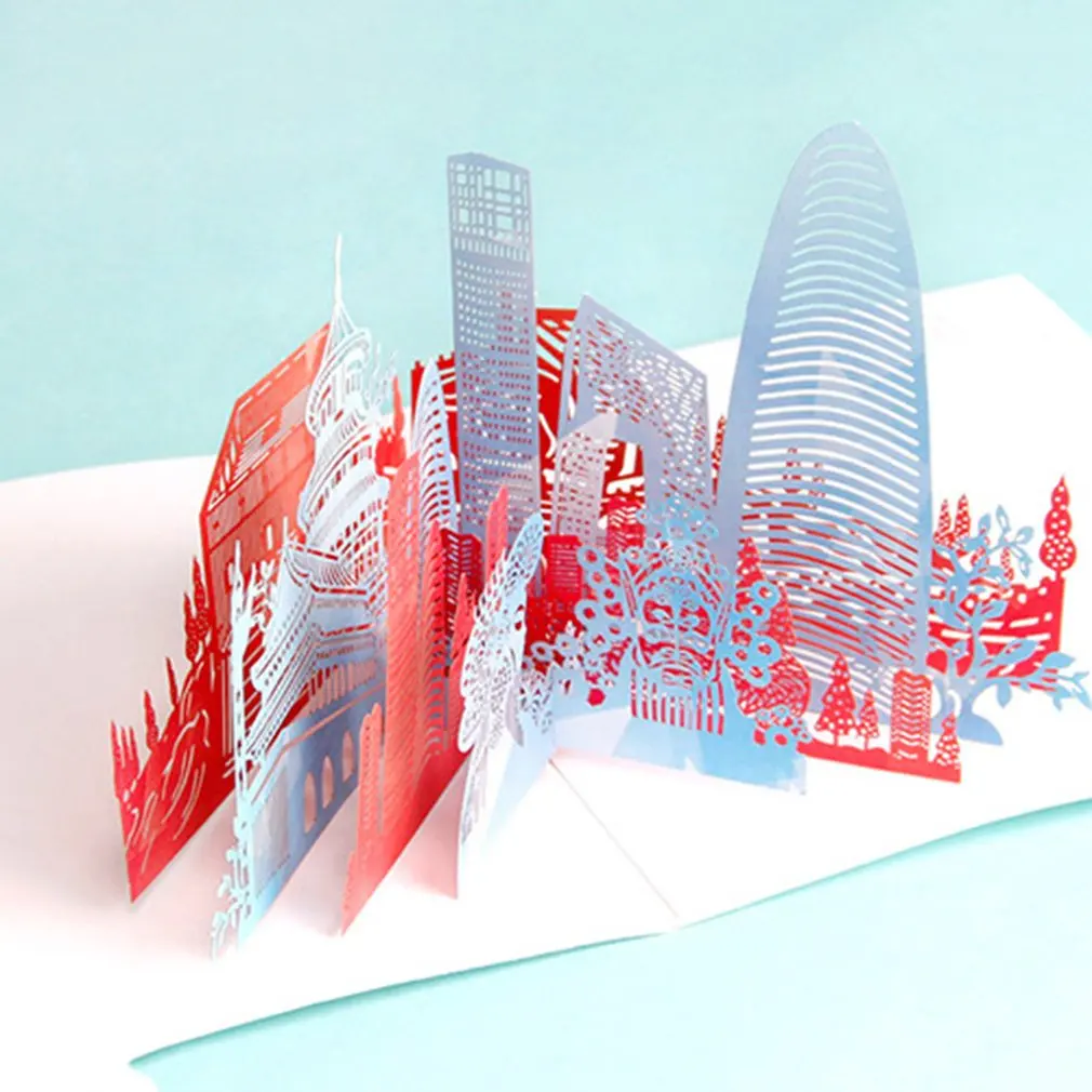 3D городские архитектурные карты подарочные здания цветочный узор открытка