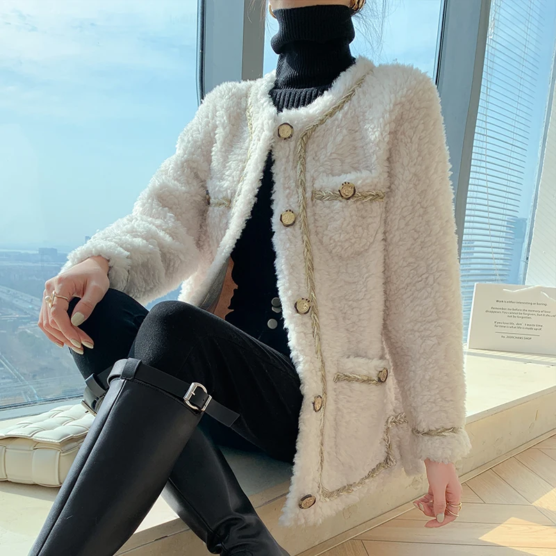 Женское Модное новое пальто из натуральной овчины женские зимние шерсти женская