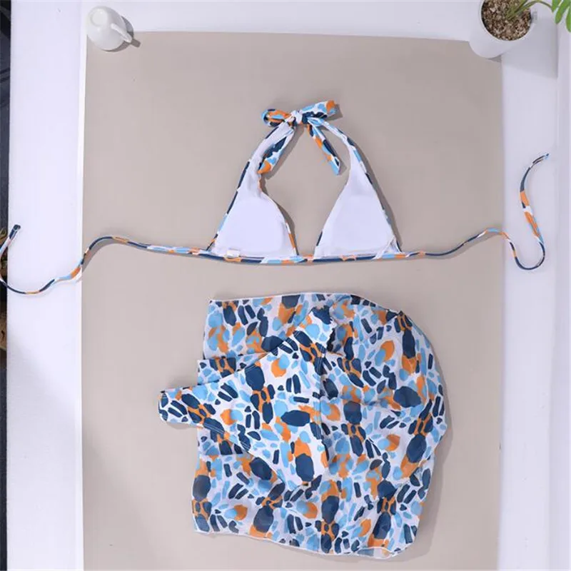 

Sexy Floral Bikini 2021 Women Swimwear Female Swimsuit Three-pieces Bikini With Beach Cover Up Skirts Bather Padded Bathing Suit