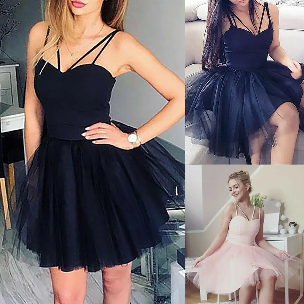 Женское короткое вечернее платье-пачка из тюля на бретельках | Женская одежда