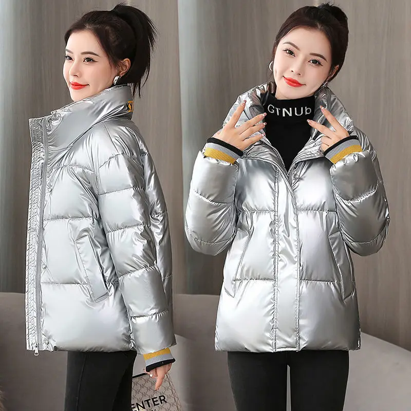 

2021Women New Winter Thick Down Padded Coat Ladies Short Outwear Loose Cotton-Padded Jacket Disposable Stand-UP Collar Overcoat