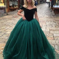 elegant green off shoulder prom dresses women formal party night vestidos de noite velvet tulle evening gowns long abendkleider