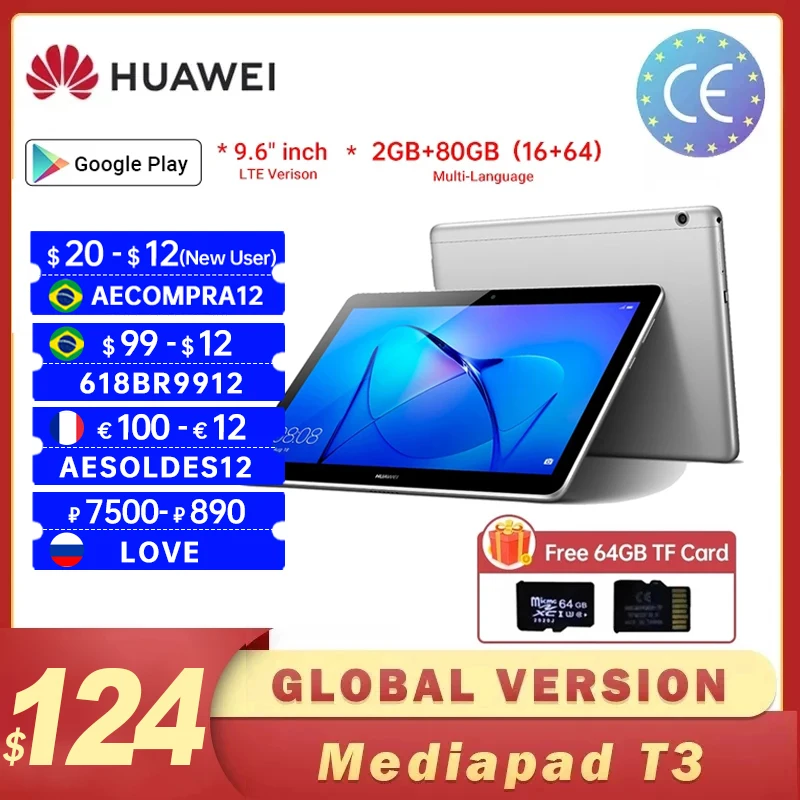 Huawei MediaPad9.6 дюймов T3 10 AGS W09/AGS L09 планшетный ПК SnapDragon 425 Octa Core 2 Гб оперативной памяти