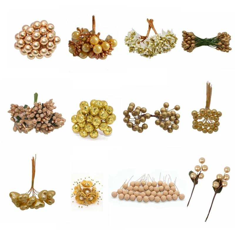 Свадебные украшения Золотой искусственный цветок вишня тычинки ягоды DIY венки