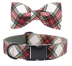 collar and bow Рождественский ошейник для собаки или кошки или поводок с бантиками в серый горошек с хлопковой тесьмой - Цвет: collar and bow