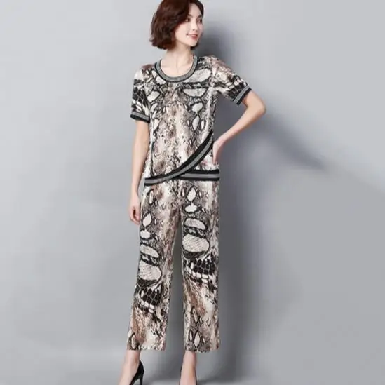 Женский летний костюм двойка со змеиным принтом элегантный корейский Костюм из
