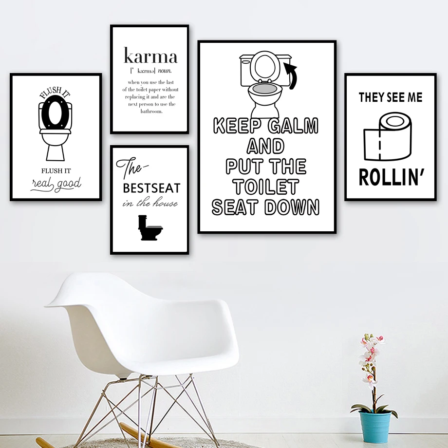 Туалетная бумага унитаз Карма Цитата смешной плакат Скандинавская Настенная