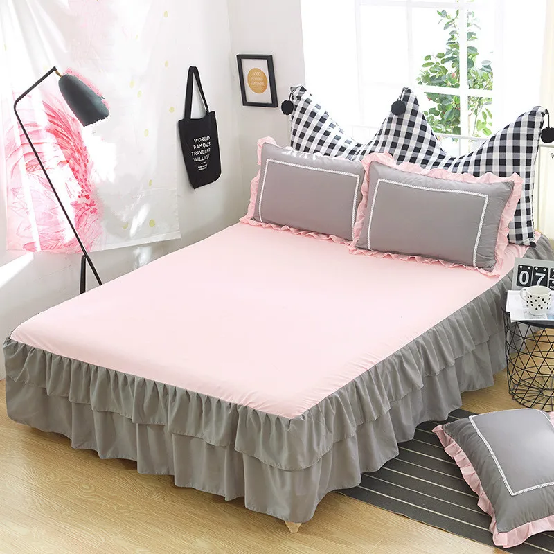 Printed Sanding Bed Cover Single Piece Korean Version of the Skirt Active Solid Color Bedding Accessories | Дом и сад