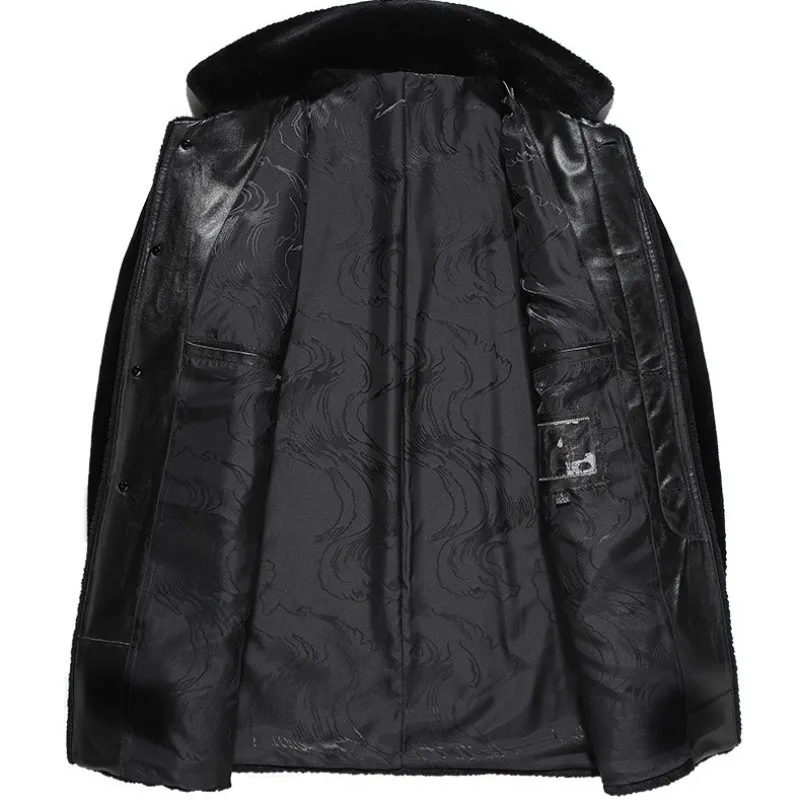 

Fashion Slim Fit Wool Jacket Winter Luxury Turn-down Collar Single Breasted Business Sheep Fur Coat Men Plus Size 3XL
