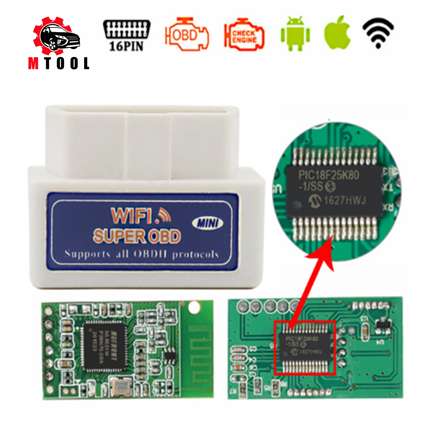 

Лучшего качества Супер Мини ELM327 V1.5 PIC18F25K80 чип ELM327 оборудование Wi-Fi OBD2 работает Android/iOS Поддержка всех стандартов