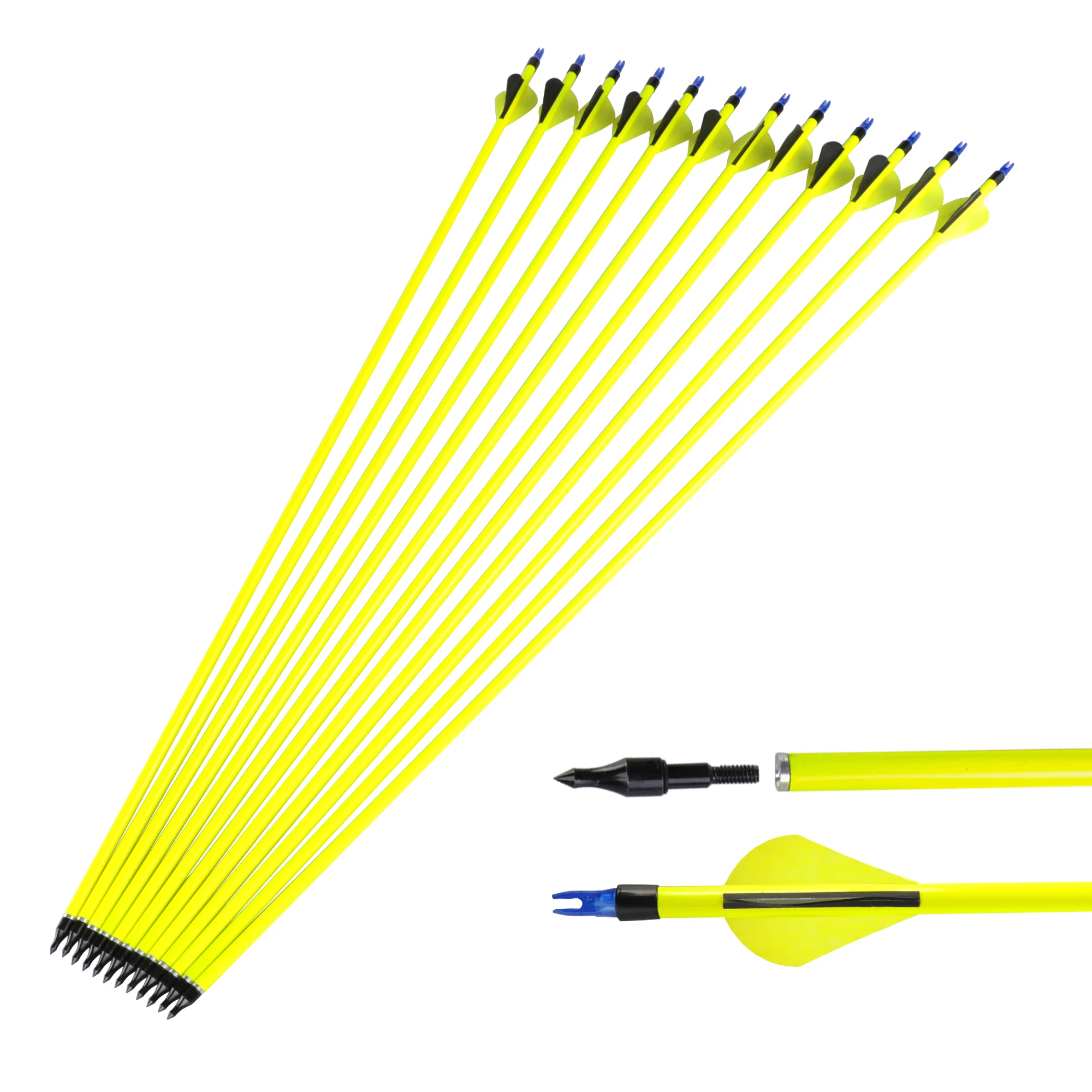 US DE 30 Inches Mixed Carbon Arrow Spine 500 Fluorescent Green Shaft for Compound Bow Archery Shooting