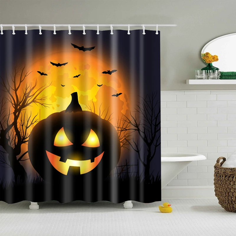 

Cartoon Halloween Pumpkin Light Witch Terror Polyester Shower Curtains Washable Bath Decor New Colorful Eco-friendly