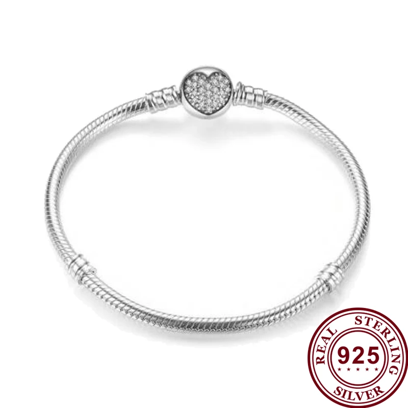 

Original 925 брелок Silver Pan Bracelet Shiny Heart With Crystal Cz Pan Bracelet Fit European Charm Bracelets Women Jewelry