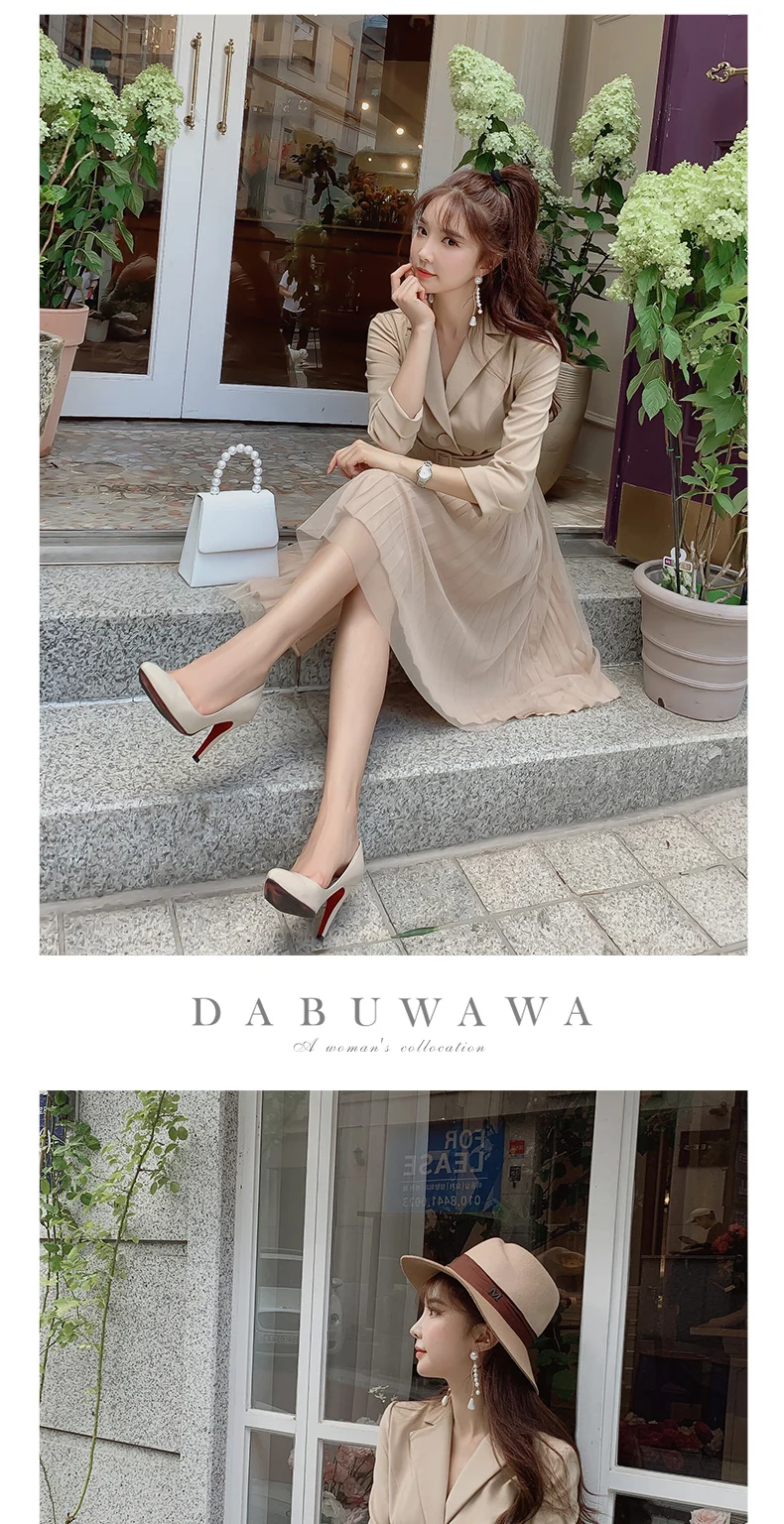 Dabuwawa Темперамент Сращивание сетки Асимметричное Платье женское платье офис дамы Блейзер платье осенний костюм женские платья DN1CDR011