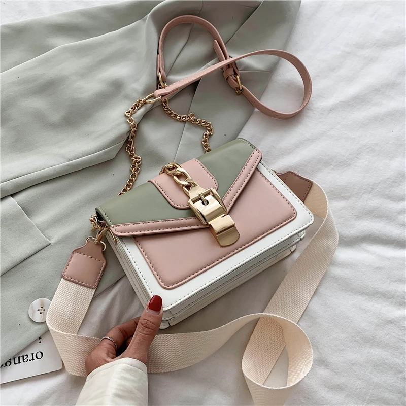 

2022 Contrast color Leather Crossbody Bags For Women Travel Handbag Fashion Simple Shoulder Messenger Bag Ladies Cross Body Bag