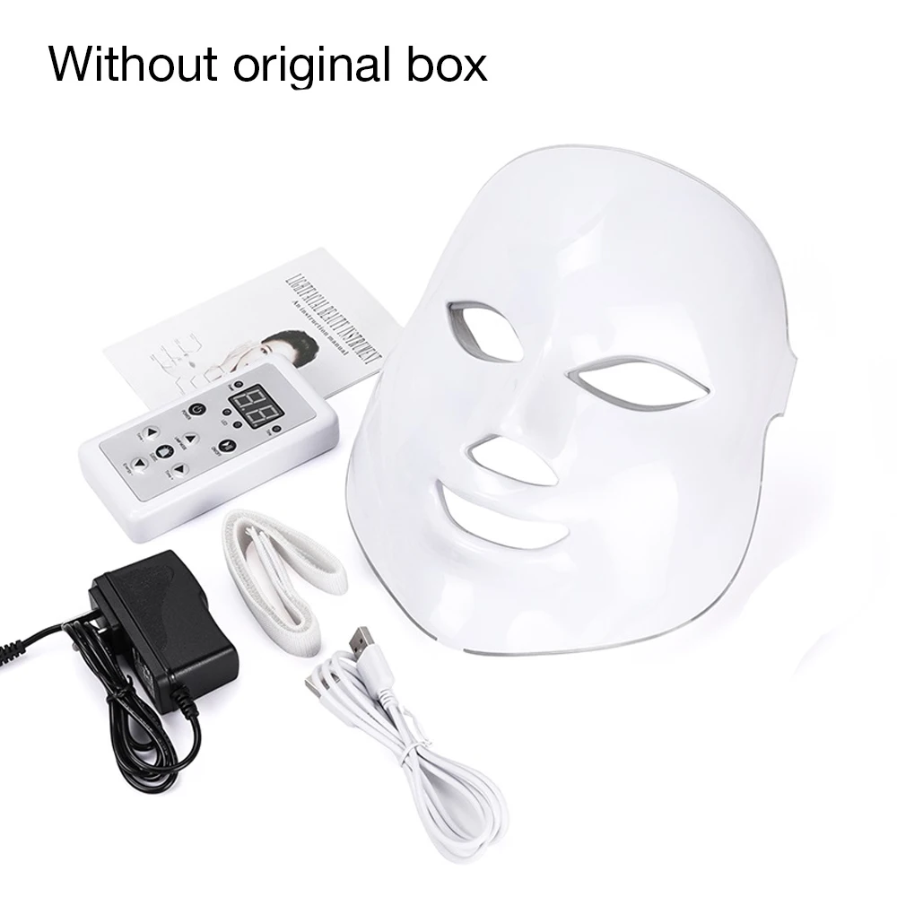 without neck no box Прямая поставка,, фотонная электрическая светодиодный маска для лица, светодиодный светильник, терапия, уход за кожей, 7 цветов, 3 цвета, для женщин - Цвет: without neck no box