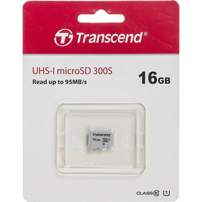 Карта памяти microSDHC UHS I U1 TRANSCEND 16 ГБ 95 МБ/с Class 10 TS16GUSD300S 1 шт.|Карты памяти| |