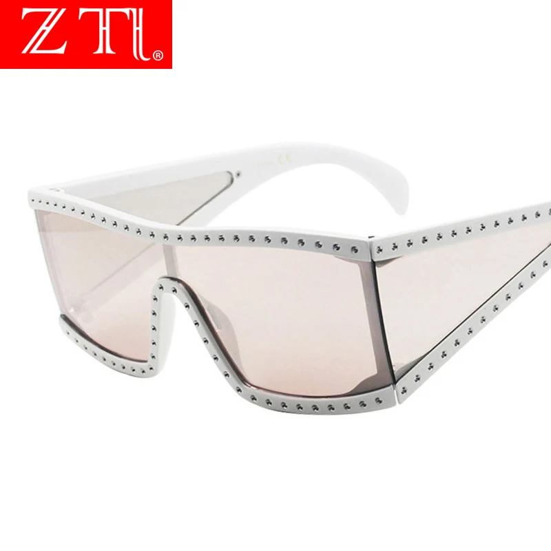 ZT Big Frame Retro Mirror Coating Goggle Sunglasses Women Cool Square Shades Brand Designer Oversize Ins Hot | Аксессуары для