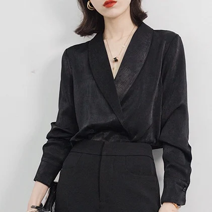 Женская рубашка 2020 новый сплошной цвет низкий костюм с v-образным вырезом модная