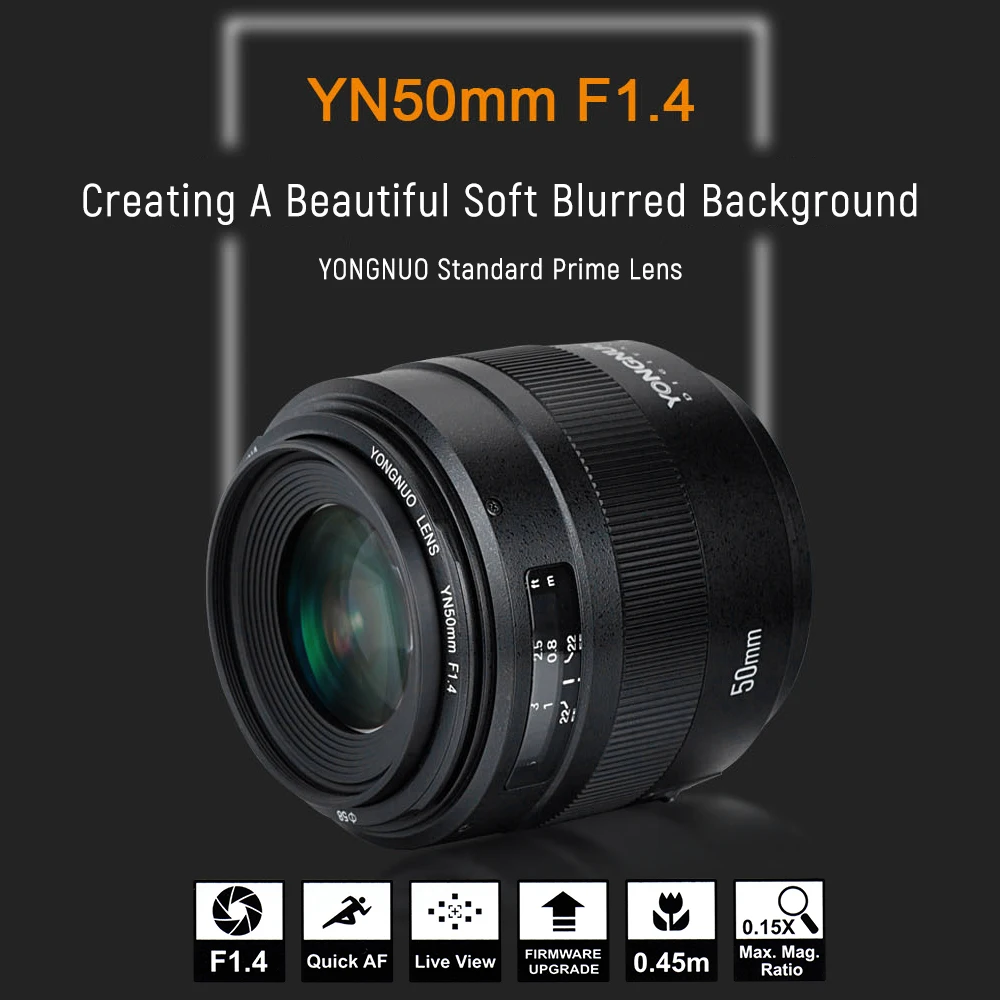 

YONGNUO YN50mm F1.4N E Lens AF/MF Standard Prime Auto Focus Lens for Nikon D7500 D7200 D7100 D7000 D5600 D5500 D5300 D5200 D5100