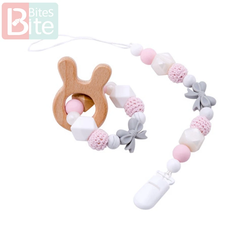 Pink Rabbit Укусы 1 комплект детский Прорезыватель грызунов браслет для кормления силиконовая погремушка соска клипсы цепочка Детские трофеи игрушка для детских товаров - Цвет: Pink Rabbit