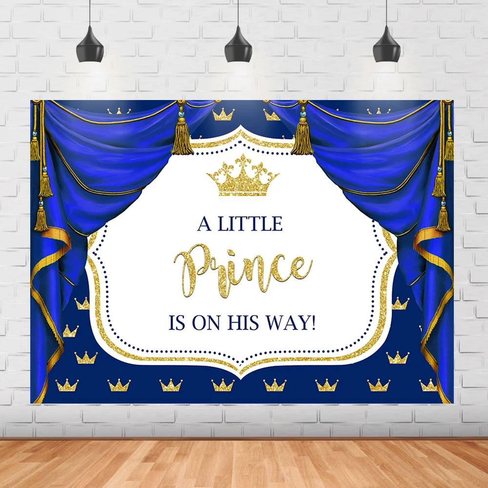 

Фон для фотографирования детей с изображением Маленького принца на пути Королевский фон синяя занавеска золотая корона для вечеринки Фото...