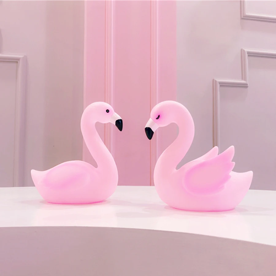 Розовый Лебедь светодиодный ночной Светильник ins Стиль Спальня украшения Ночной