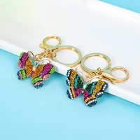exquisite fashion jewelry shining crystal butterfly alloy keychain car key holder bag pendant trinket women girl gift keyring