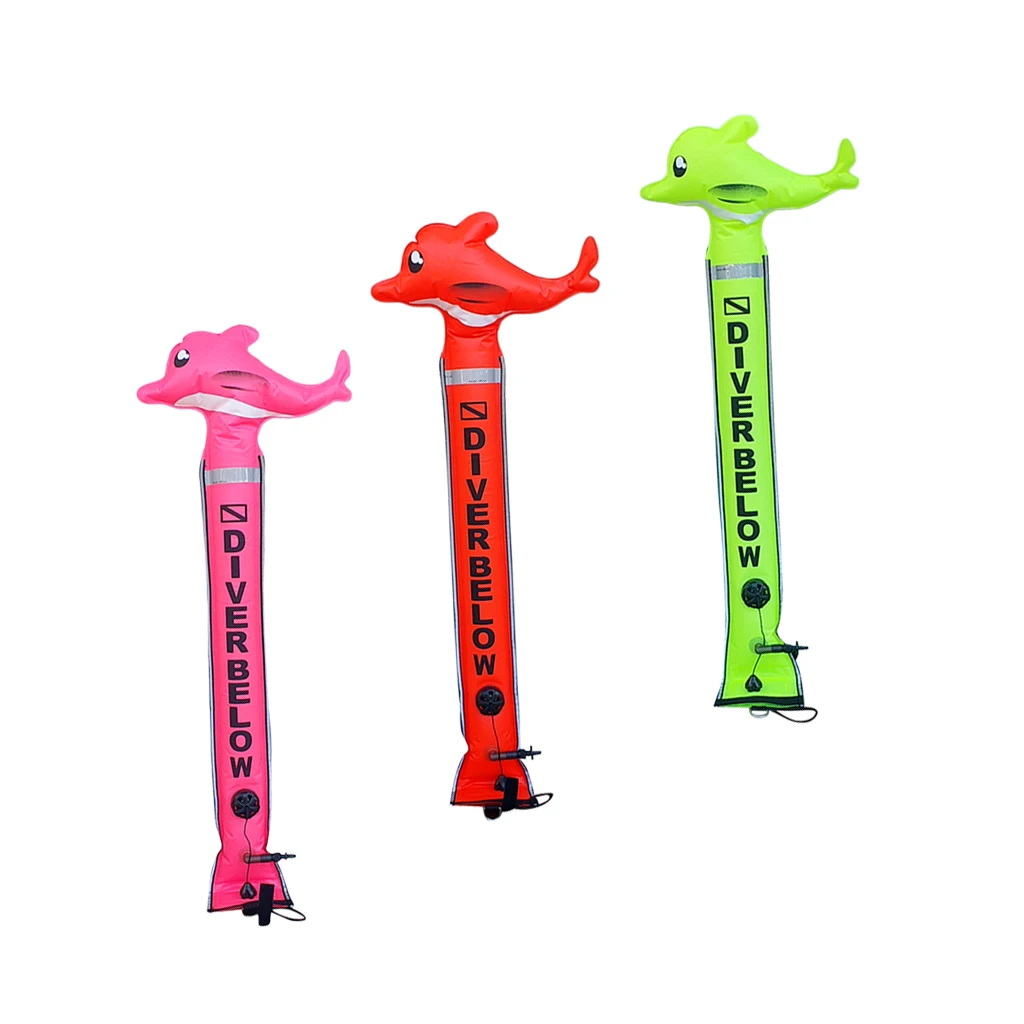 

SMB Surface Marker Buoy Inflatable Signal Tube Float for Scuba Diving Divers Funny Dolphin Design Various Colors & Sizes