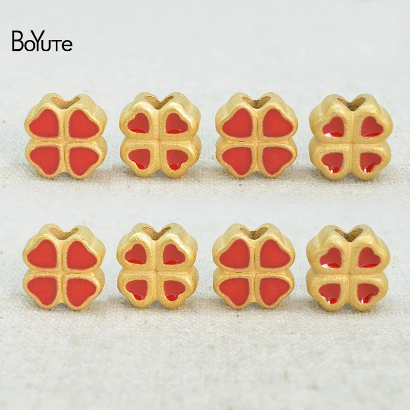 

BoYuTe (10 Pieces/Lot) 12*12MM Matte Gold Plated Clover Beads Factory Supply Diy Brass Beads Jewelry Making Materials