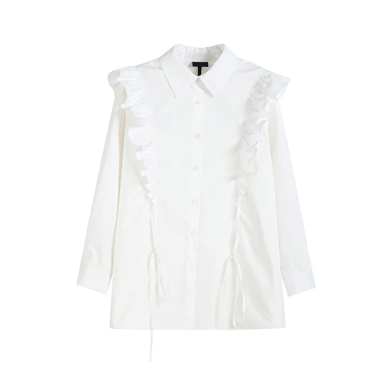 

XITAO White Blouse Fashion Ruffle Full Sleeve Single Breast Small Fresh Casual Style 2021 Summer Minority Loose Shirt LDD1684