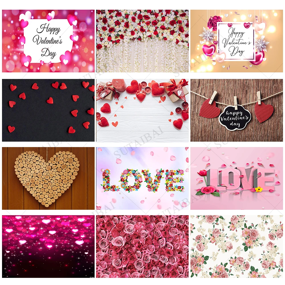 Red Heart Valentine's Day Photo Background Rustic White Brick Wall Party Decorations Photography Backdrop Bridal Shower Supplies