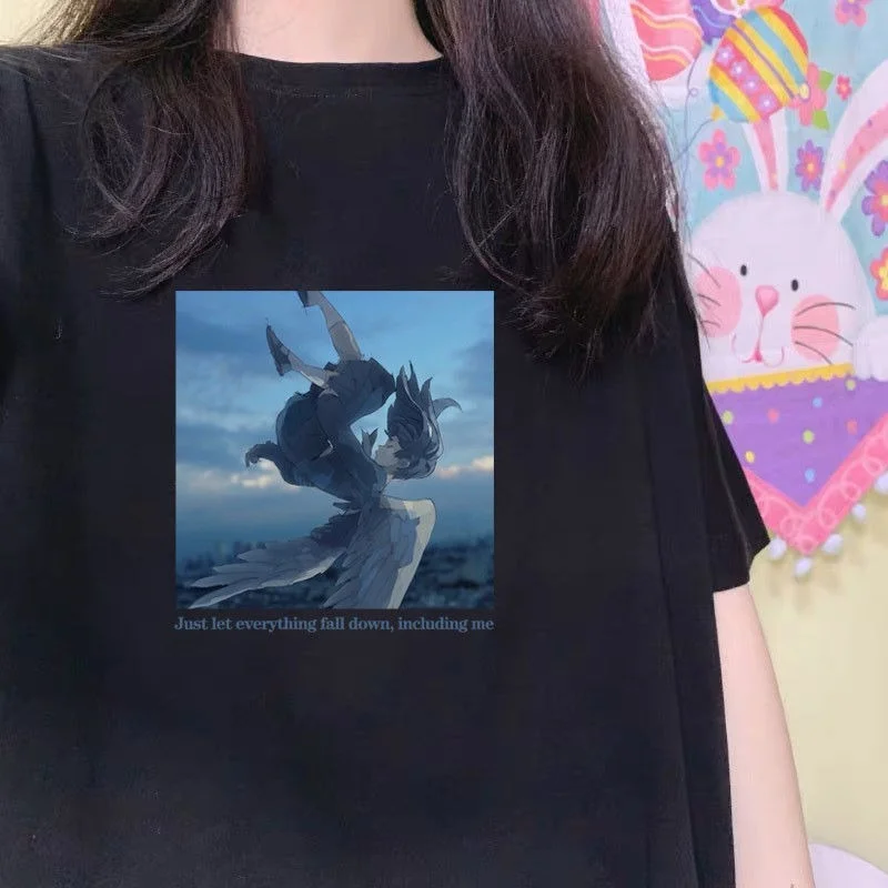 

QWEEK Kawaii Anime T-shirt for Women 2021 Japanese Harajuku Cute Streetwear Women's Summer T-shirts Top with Print Korean Style