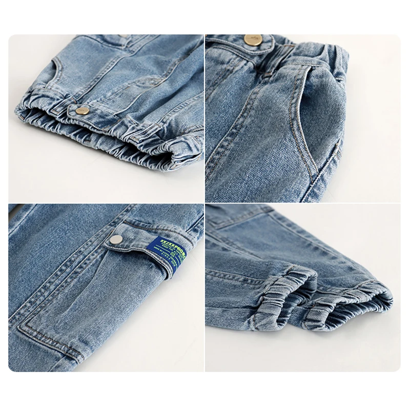 

Boys Cargo Pants Spring Autumn 2021 Korean New Children Jeans Big Kids Cowboy Trousers Boys Loose Casual Tide Streetwear 14 12Y