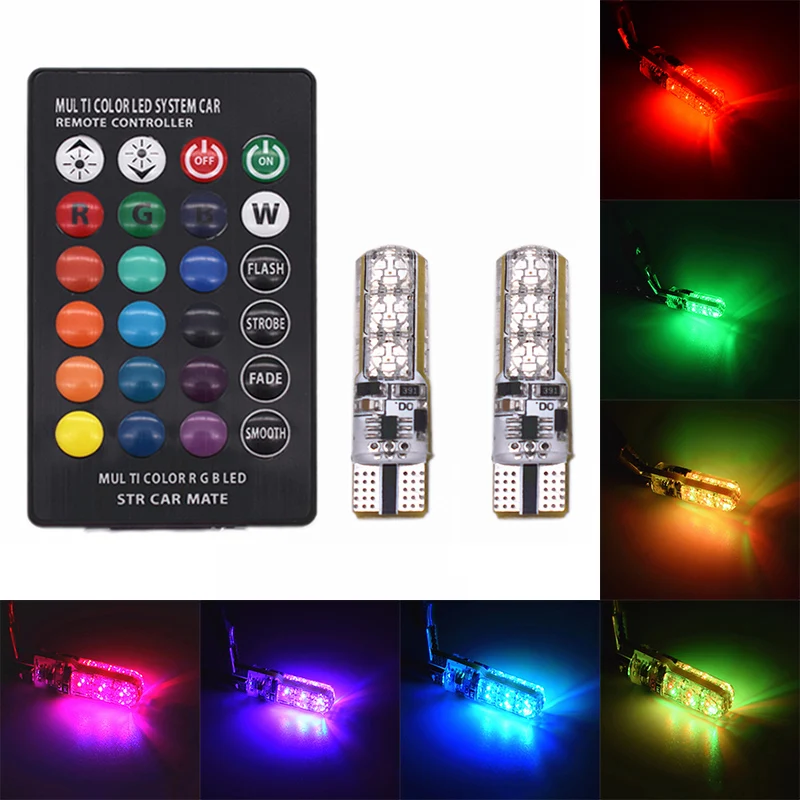 

2 шт., автомобисветильник светодиодсветодиодный лампы RGB T10 W5W 5050-6SMD для чтения
