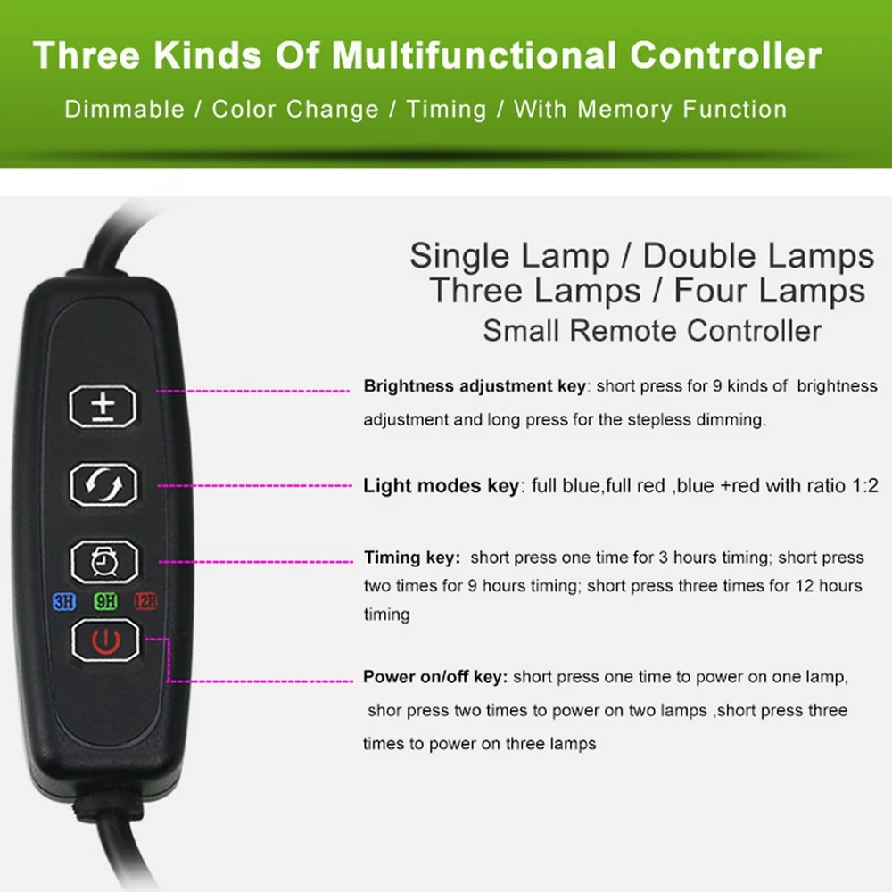 

LED Plant Growth Light Timing USB Rechargeable with Remote Control Clip for Plant Growth Tools 5 Dimmable Brightness Modes