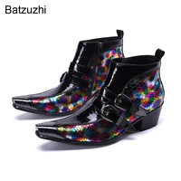 batzuzhi luxury 6 5cm heels mens boots shoes metal toe genuine leather ankle boots men muti knight botas hombre partywedding