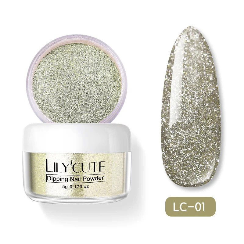 Glitter LC-01 LILYCUTE голографическое погружение ногтей Блеск порошок наборы градиентный французский порошок для ногтей цветной натуральный сухой пигмент для ногтей - Цвет: Glitter LC-01