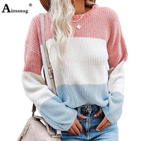 england style fashion women knitted sweaters loose vintage pullovers girls streetwear plus size female patchwork stripes sweater