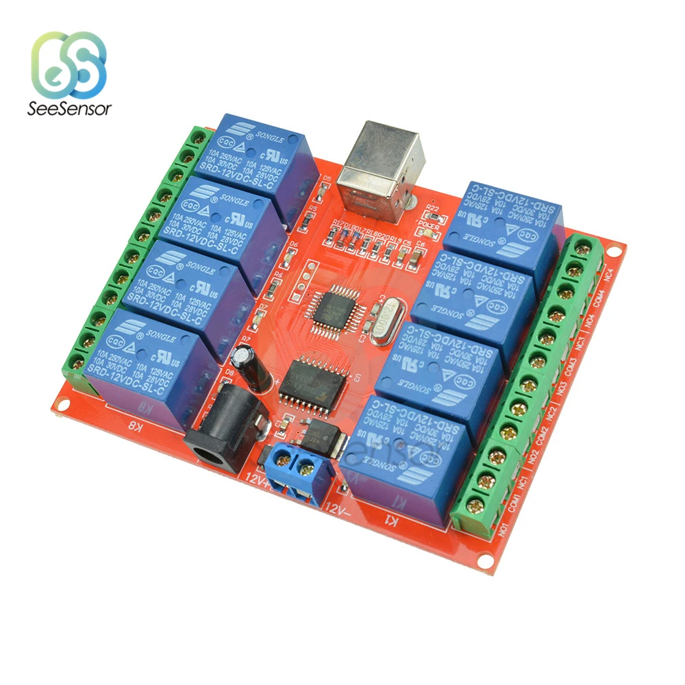 12V 8 канальный релейный модуль USB Программируемый компьютерный переключатель