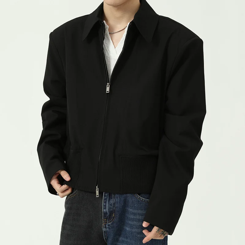 

High Quality Men's Wear Loose Trend Long Sleeve Zipper Short Coat Casual Black Grey Lapel Oversize Jackets 2021 Autumn New