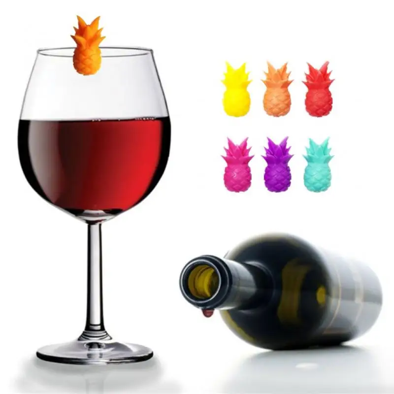 

6 silicone Cute pineapple wine glass mark identification Wine Glass Marker Drink Glass Tag Bar Accessories cup labels Bar Tools