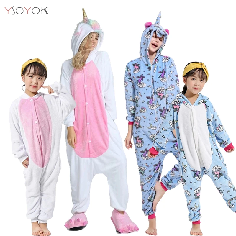 Kigurumi/Детская Пижама с единорогом для мальчиков и девочек; Детский комбинезон с изображением животных; зимние комбинезоны с пандой; женская одежда для сна; фланелевый комбинезон